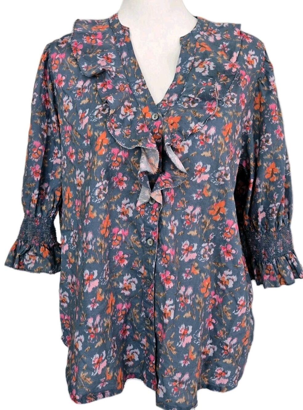 Sundance Jeanie Boho Costal Cottagecore Top Floral Ruffle Blouse Feminine Sz M
